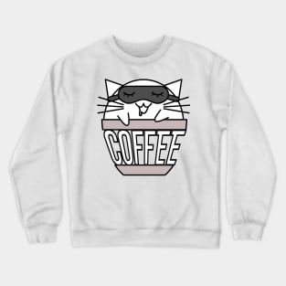 Cat in coffee cup with warped text sleeping black no hat Crewneck Sweatshirt